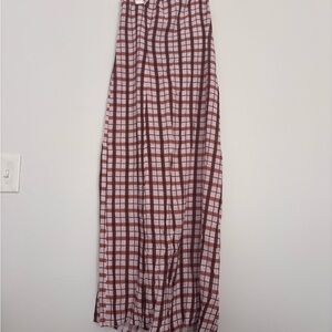 Anthropologie Plaid linen midi dress strapless - Red and White